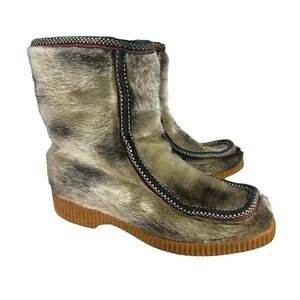 VTG Dunhams Eskipades Boots Womens Size 7 Green Gray Winter Faux Fur Chukka